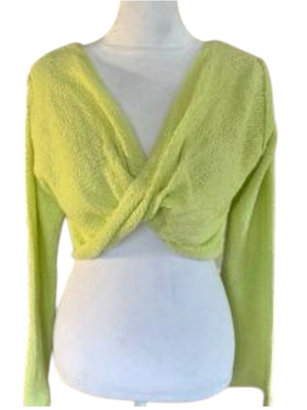 Urban Outfitters Green Knit V-Neck Twist Front Cropped Sweater M